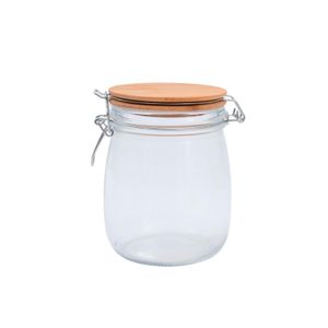 Pote para Mantimentos Redondo Transparente com Tampa em Bambu 700mL - Oikos