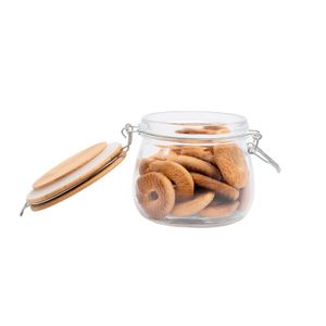 Pote para Mantimentos Redondo Transparente com Tampa em Bambu 450mL - Oikos