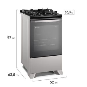 Fogão 4 bocas Electrolux Prata Efficient com Mesa de Vidro, PerfectCook e VaporBake (FE4GS)