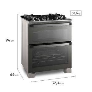Fogão 5 bocas Electrolux Cinza Expert com Duplo Forno, Função Air fryer e Mesa de Vidro (FE5AD)
