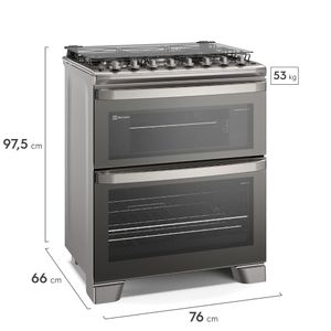 Fogão 5 bocas Electrolux Cinza Experience com Duplo Forno, PerfectCook360 e Vapor Bake (FE5DC)