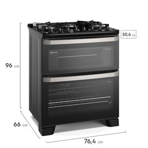 Fogão 5 bocas Electrolux Preto Experience com Duplo Forno, Mesa de Vidro e PerfectCook360 (FE5DP)