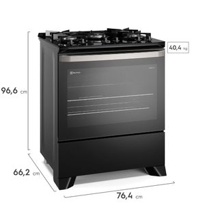 Fogão 5 bocas Electrolux Preto Experience com Mesa de Vidro, PerfectCook e VaporBake (FE5GP)