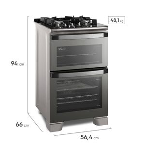 Fogão 4 bocas Electrolux Cinza Expert com Duplo Forno, Função Air fryer e Mesa de Vidro (FE4AD)
