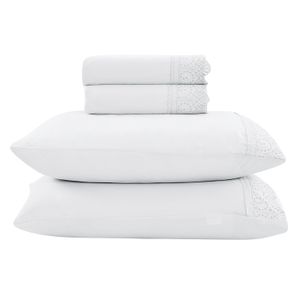 Jogo de Lençol Rendas Casal 4 Peças Branco - Hedrons