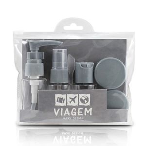 Kit de Frascos para Viagem 7 Peças Cinza - Jacki Design