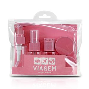 Kit de Frascos para Viagem 7 Peças Rosa - Jacki Design