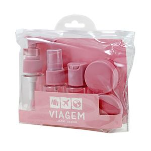 Kit de Frascos para Viagem 7 Peças Rosa - Jacki Design