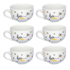 Jogo de Xícaras De Chá 6 Peças Honey Bee 160mL Branca - Hauskraft