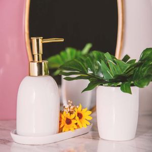 Kit Banheiro Londres 3 Peças Branco Dourado - Lyor