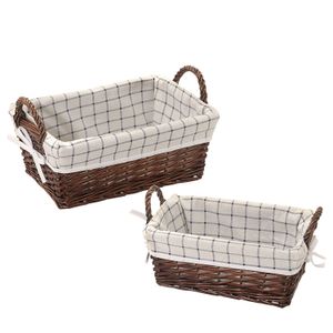 Kit de Cestas Rattan Retangular 2 Peças Marrom e Preto - Espressione