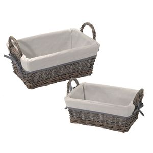 Kit de Cestas Rattan Quadrada 2 Peças Creme e Marrom - Espressione