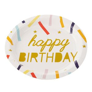 Prato Descartável Happy Birthday com 10 Unidades 18cm Colorido - Silver Plastic