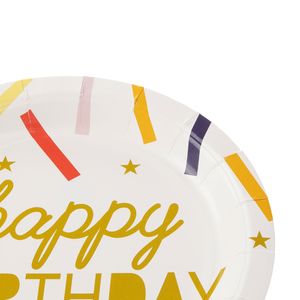 Prato Descartável Happy Birthday com 10 Unidades 18cm Colorido - Silver Plastic