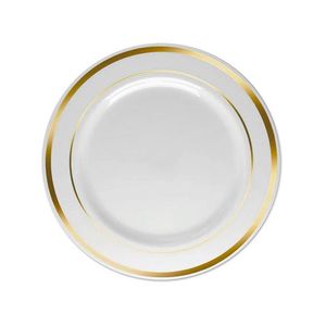 Prato de Sobremesa Descartável com 6 Unidades 15cm Borda Dourada - Silver Plasti