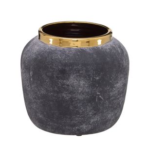 Vaso de Cerâmica 17cm Cinza e Dourado - Espressione