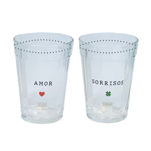 Jogo de Copos Americano Felicidade 4 Peças 190mL - Porcelana e Cia