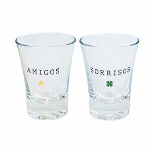 Jogo de Copos para Shot e Dose Felicidade 4 Peças 60mL - Porcelana E Cia