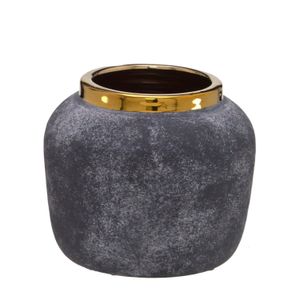 Vaso de Cerâmica 14cm Cinza e Dourado - Espressione