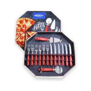 Jogo de Talheres para Pizza 14 Peças Vermelho - Brinox