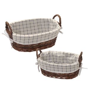 Kit de Cestas Rattan Oval 2 Peças Marrom e Preto - Espressione