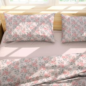 Jogo de Lençol Casal 3 Peças Flores Rosa - Arte Cazza