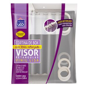 Cortina para Box de Banheiro com Visor 2x1,35m Cinza - Plast Leo