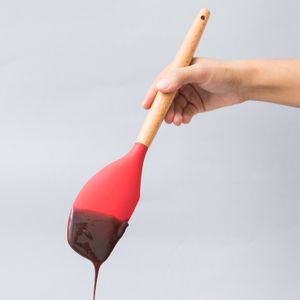 Espátula de Silicone com Cabo De Bambu Reta 32cm Vermelha - Oikos