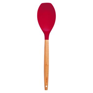 Espátula de Silicone com Cabo De Bambu Redonda 32cm Vermelha - Oikos
