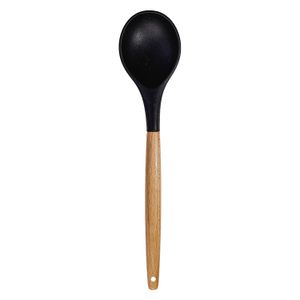 Colher de Silicone com Cabo De Bambu 31cm Preta - Oikos