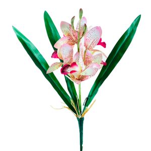 Buquê Artificial de Cymbidium Branco e Rosa com Raiz 33cm - Bela Flor