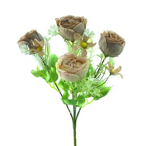 Buquê Artificial de Rosa Chá com Flores do Campo Café 30cm - Bela Flor
