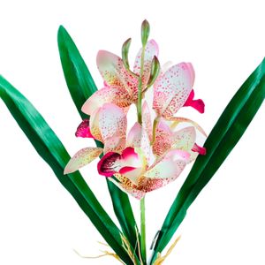 Buquê Artificial de Cymbidium Branco e Rosa com Raiz 33cm - Bela Flor