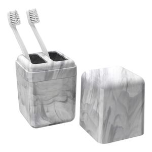 Porta Escova de Dente Poliestireno Mármore 19,5cm Branco - Coza