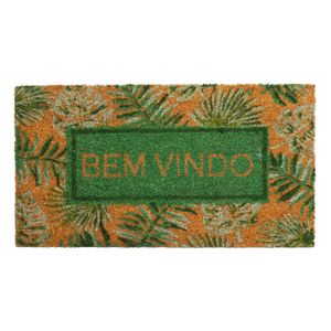 Capacho Fibra de Coco Bem Vindo 33x60cm com Folhagem - Edantex