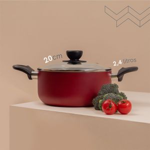 Caçarola com Tampa de Vidro 20cm Vermelha - Oikos