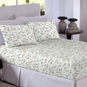 Jogo de Lençol Queen 3 Peças Creme Floral - Arte Cazza