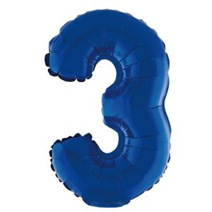Balão Metalizado Número 3 Azul 20cm - Silver Plastic