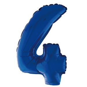 Balão Metalizado Número 4 Azul 20cm - Silver Plastic