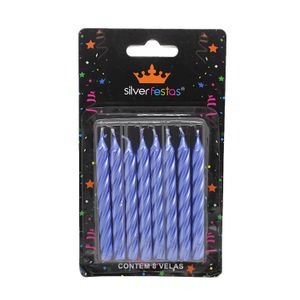 Vela Espiral Azul 8 Unidades - Silver Plastic