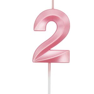 Vela de Aniversário Mini Número 2 Rosa Candy - Silver Plastic