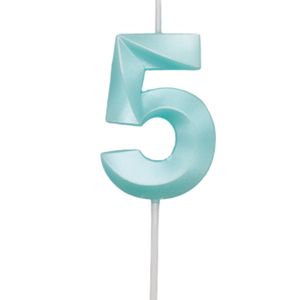Vela de Aniversário Mini Número 5 Verde Água - Silver Plastic