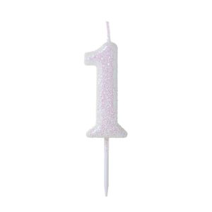 Vela Pick Glitter Número 1 Branca - Silver Plastic