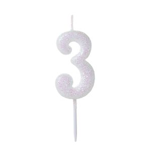 Vela Pick Glitter Número 3 Branca - Silver Plastic