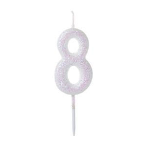 Vela Pick Glitter Número 8 Branca - Silver Plastic