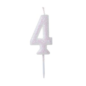 Vela Pick Glitter Número 4 Branca - Silver Plastic