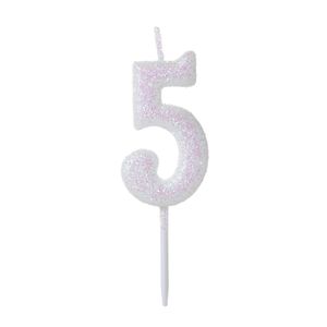 Vela Pick Glitter Número 5 Branca - Silver Plastic