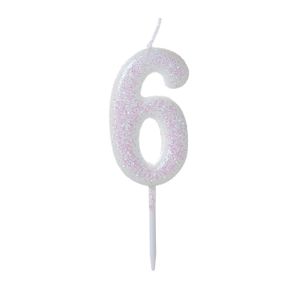 Vela Pick Glitter Número 6 Branca - Silver Plastic