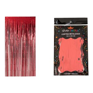 Cortina de Franja Metalizada 1x2m Vermelha - Silver Plastic