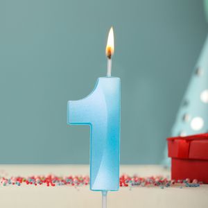 Vela de Aniversário Número 1 Azul Candy - Silver Plastic